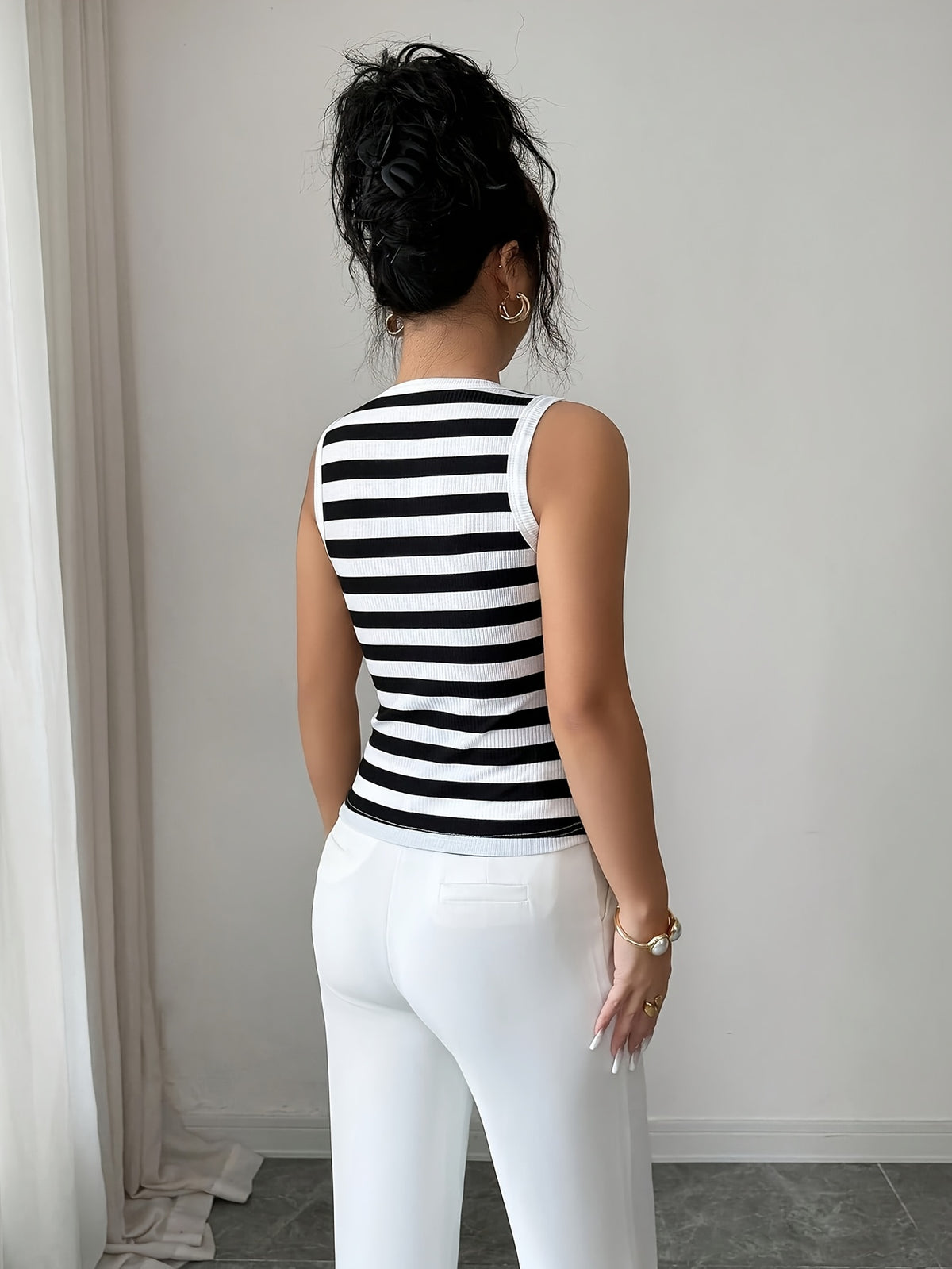 Popular Fashion Versatile Casual Vacation Printed Dress - Black And White