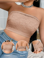 Lace-paneled Plus-size Women's Bra with Side-release Buckles, Wire-free Bralette, Casual and Comfortable, Beautiful Back Design, Thin S Style - Apricot