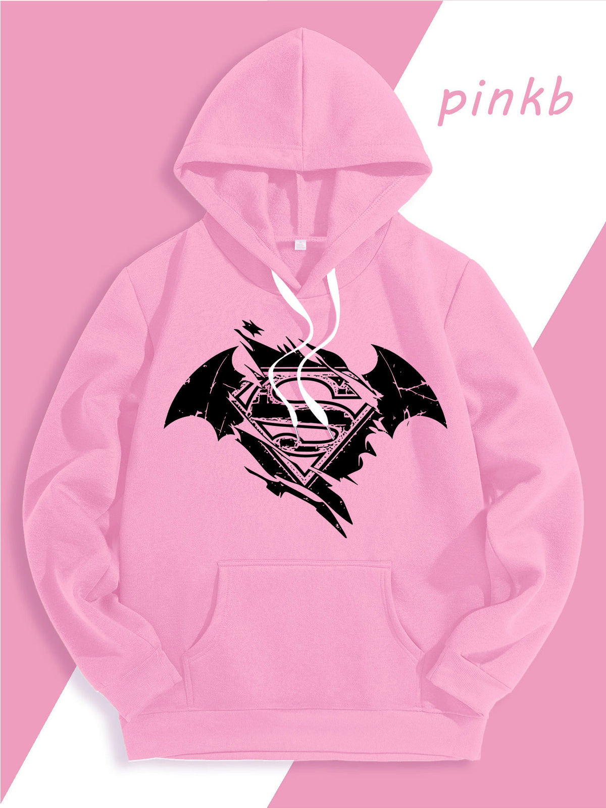 Warner Official Men's Hooded Sweatshirt, Black and White Distressed Batman Symbol Torn Wind Print Design, Machine Washable, Cozy and Comfortable Daily Drawstring Hooded Sweatshirt for Autumn and Winter, Versatile Sporty Casual Loose Fit - Pink Color