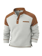 Men's American-style Casual Stand-up Collar Shirt with a Half-opening Button Placket Design, Retaining the Smart and Neat Look of a Stand-up Collar. The Addition of Two Buttons Enhances the Layered Style and Breathability. The Shoulders - Light Grey
