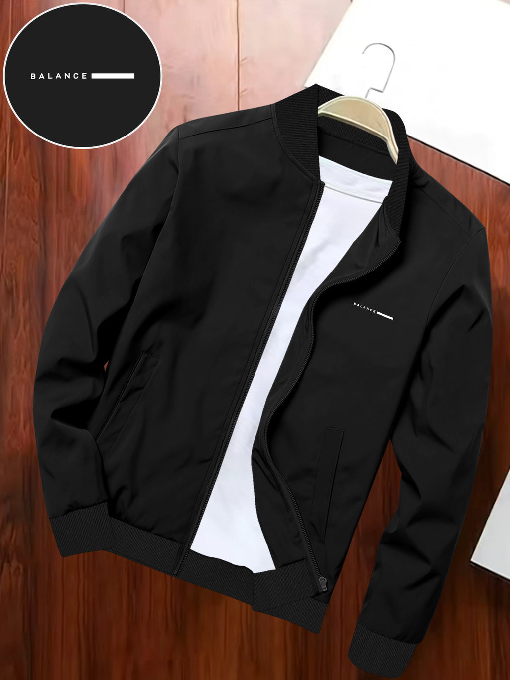 Men'S Trendy Autumn Winter Jacket, Western Print Style, Casual Business Youth Bomber, Stand-Up Collar Top Coat - Black