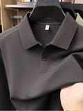 Men'S Lapel Long Sleeve Polo Shirt, 2-Button Design, Ribbed Polo Collar, Suitable for Commute And Casual Wear, Can Be Worn Inside Or Outside - Coffee Color