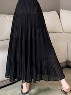 Pleated A-line Skirt with a Loose, Flared Cut - Black