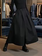 Women's Loose Ankle Pants, Fashion Elastic Waist Wide Leg Trousers - Black