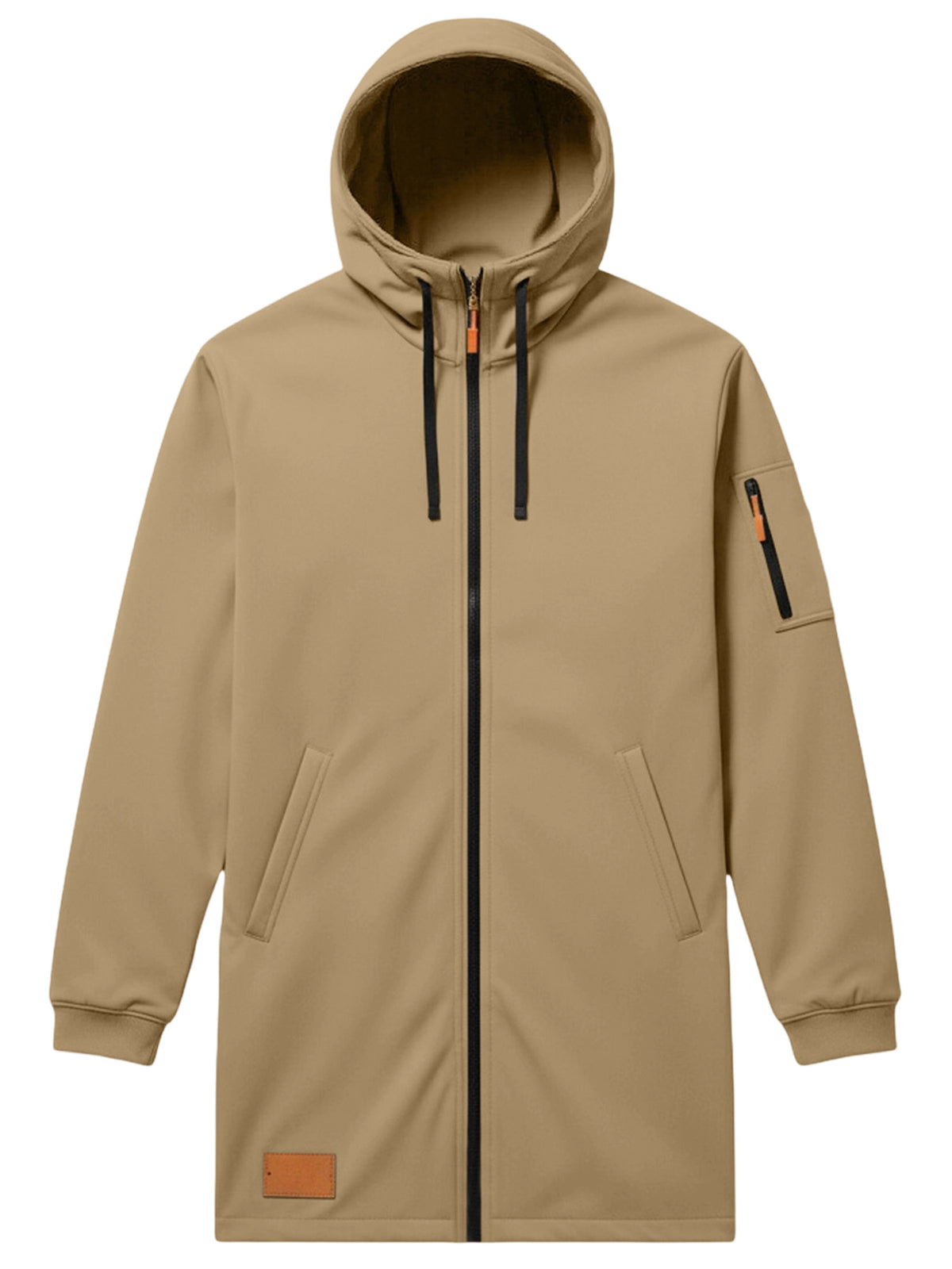 Men's Full-Zip Hooded Jacket with Mountain Print & Arm Zipper Pocket - Oversized Loose Fit Winter Coat, Hooded Streetwear Outerwear Suitable for, Urban Style, Machine Washable Warm Jacket - Khaki