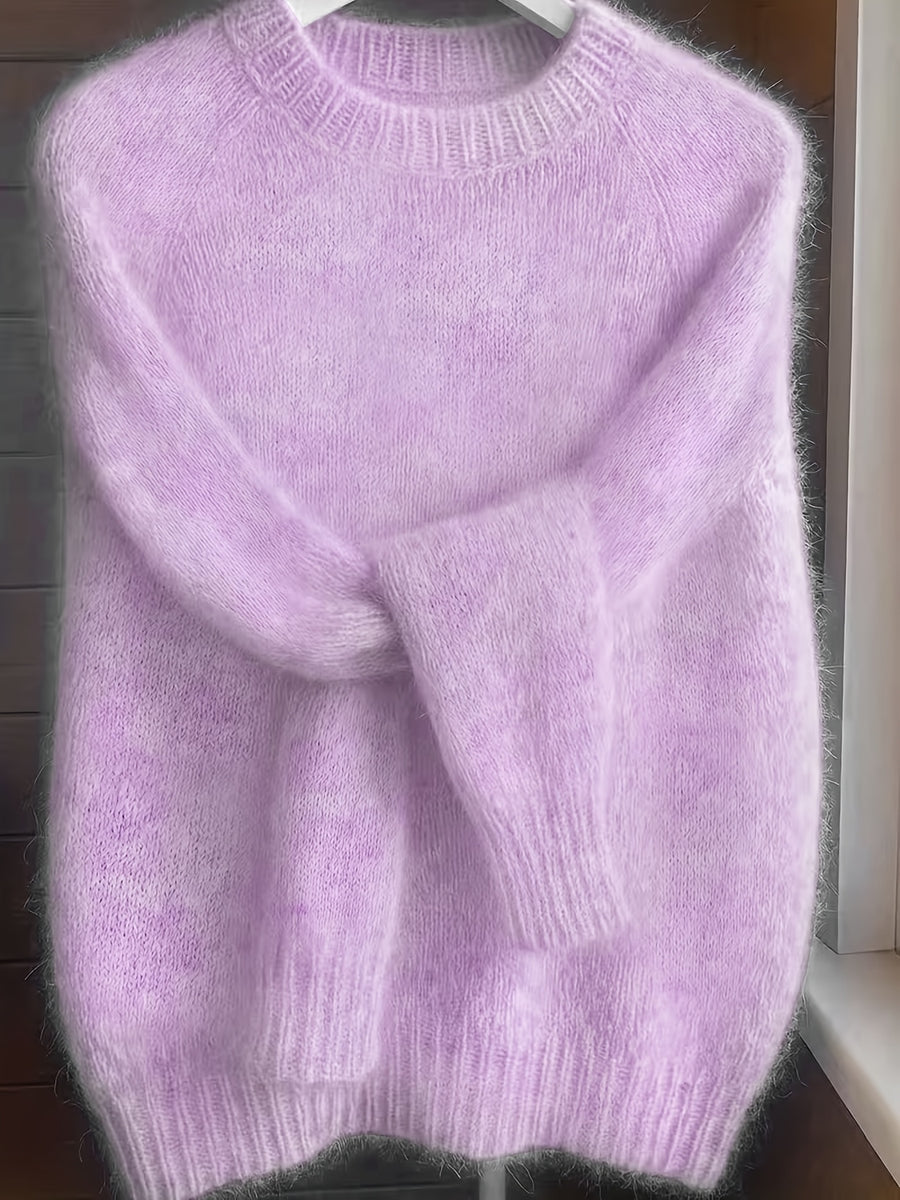 French-style Round-neck Sweater, Soft and Cozy, Elegant Design, Perfect for Spring and Autumn Commuting and Outings - Lavender