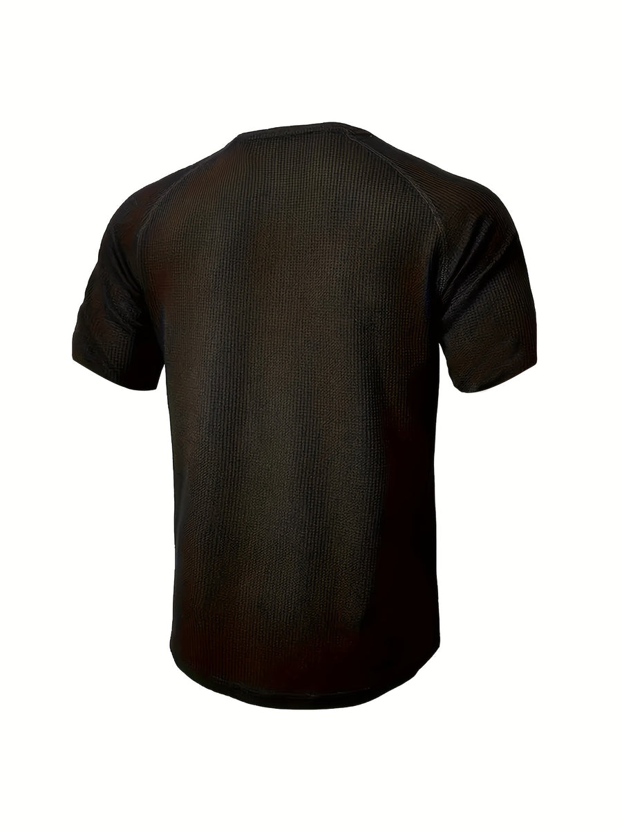 (Set of 3) Men'S Loose-Fitting Solid Color Henley Short-Sleeve, Round Neck Half-Button T-Shirt, Suitable for Outdoor Activities in Spring And Summer. - black red White