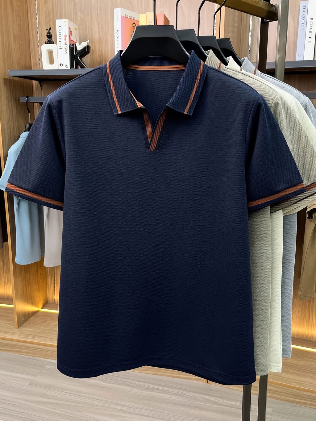 Men's Lapel Button- Polo Shirt, Summer Breathable T-Shirt, Men's Sport Top, Commuting Office / Weekend Casual / Golf, Tennis Top Dual-Wear T-Shirt - Navy Color