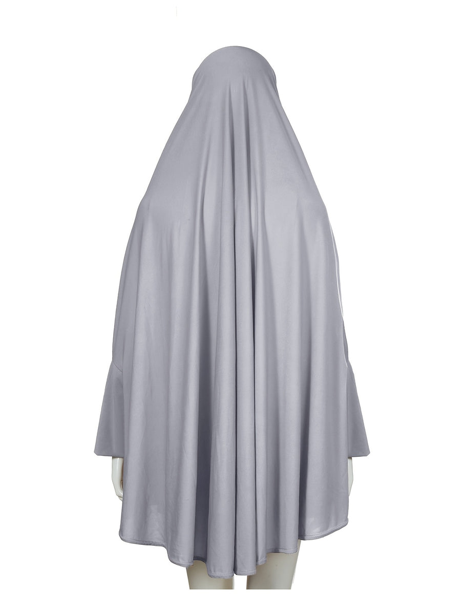 2pcs Women'S Solid Color Robe And Skirt Set, a Conservative And Elegant Outfit for Everyday Wear, Featuring Sleeves Inspired by Middle Eastern Traditional Culture, Abayas - Light Grey