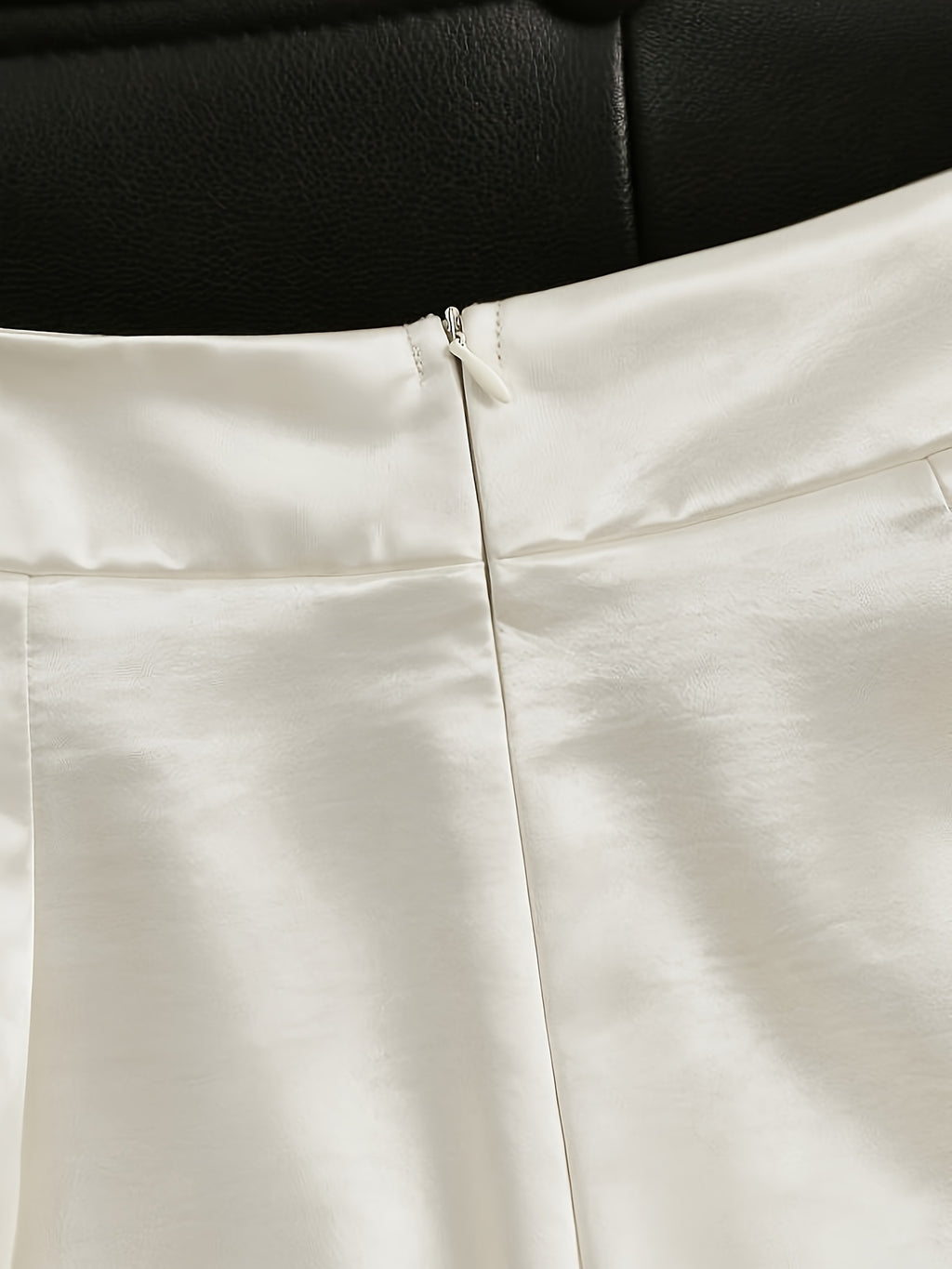 Women'S Fashion Commuter Satin Irregular Lace Bow Zipper Wide-Leg Long Pants - Beige Color