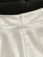 Women'S Fashion Commuter Satin Irregular Lace Bow Zipper Wide-Leg Long Pants - Beige Color