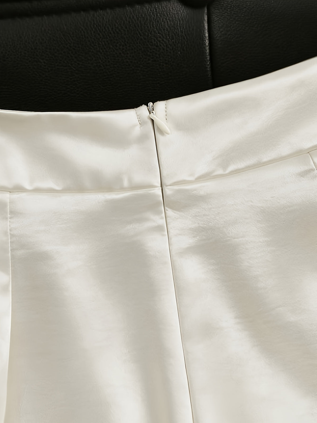 Women'S Fashion Commuter Satin Irregular Lace Bow Zipper Wide-Leg Long Pants - Beige Color