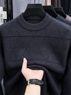 Autumn Winter Knit 3D Solid Round Neck Sweater, Basic Knit Pullover Top, Men'S Fashion Long Sleeve Sweater, Size All - Grey