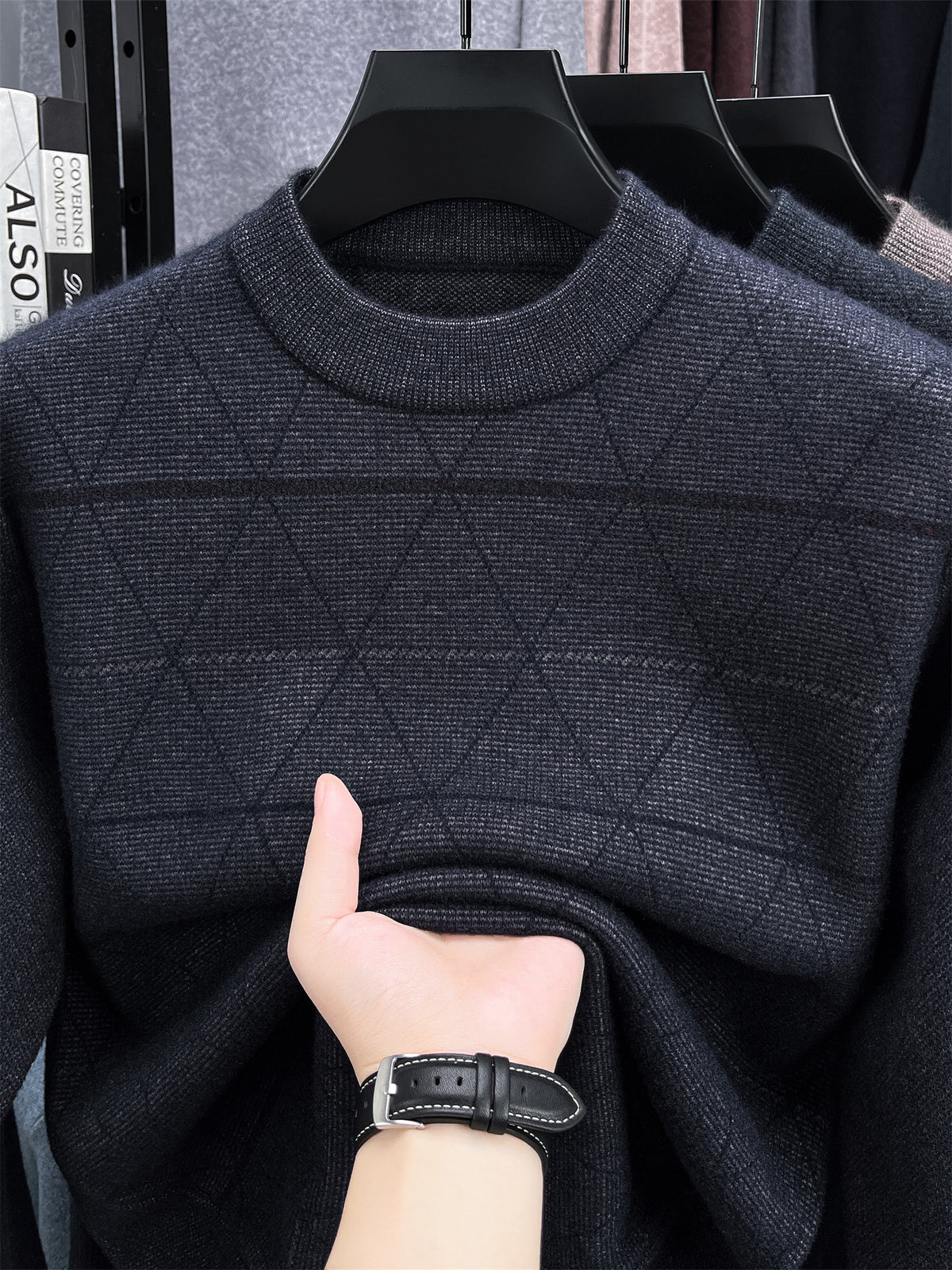 Autumn Winter Knit 3D Solid Round Neck Sweater, Basic Knit Pullover Top, Men'S Fashion Long Sleeve Sweater, Size All - Grey