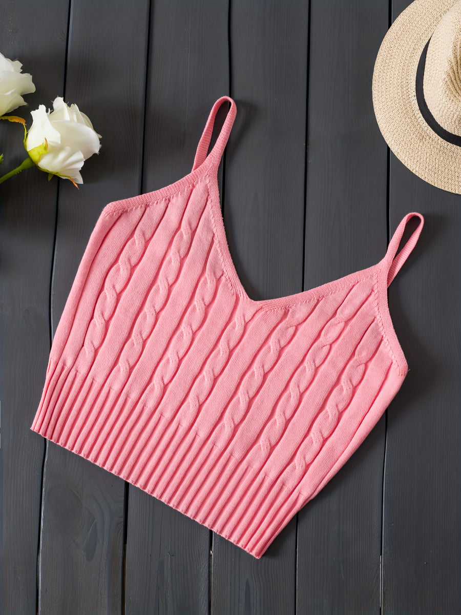 Women'S Stretchy Tank Top - V-Neck Sleeveless Casual Vest with Ribbed Texture, Beige, Versatile for Layering or Standalone Outfits, Allseason Apparel | Vneck Design | Construction, Ladies Tank Tops - Pink Color