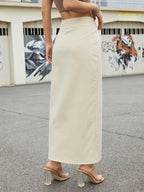 SEPCHIR Women's High-Waist Draped Pleated Skirt - Front Slit Loose-Fit Skirt Suitable for Daily Commute, Vacations, Dates & Parties, Machine Washable Elegant Solid Color Skirt for Spring/Summer, Vacations, Casual Wear - Milky