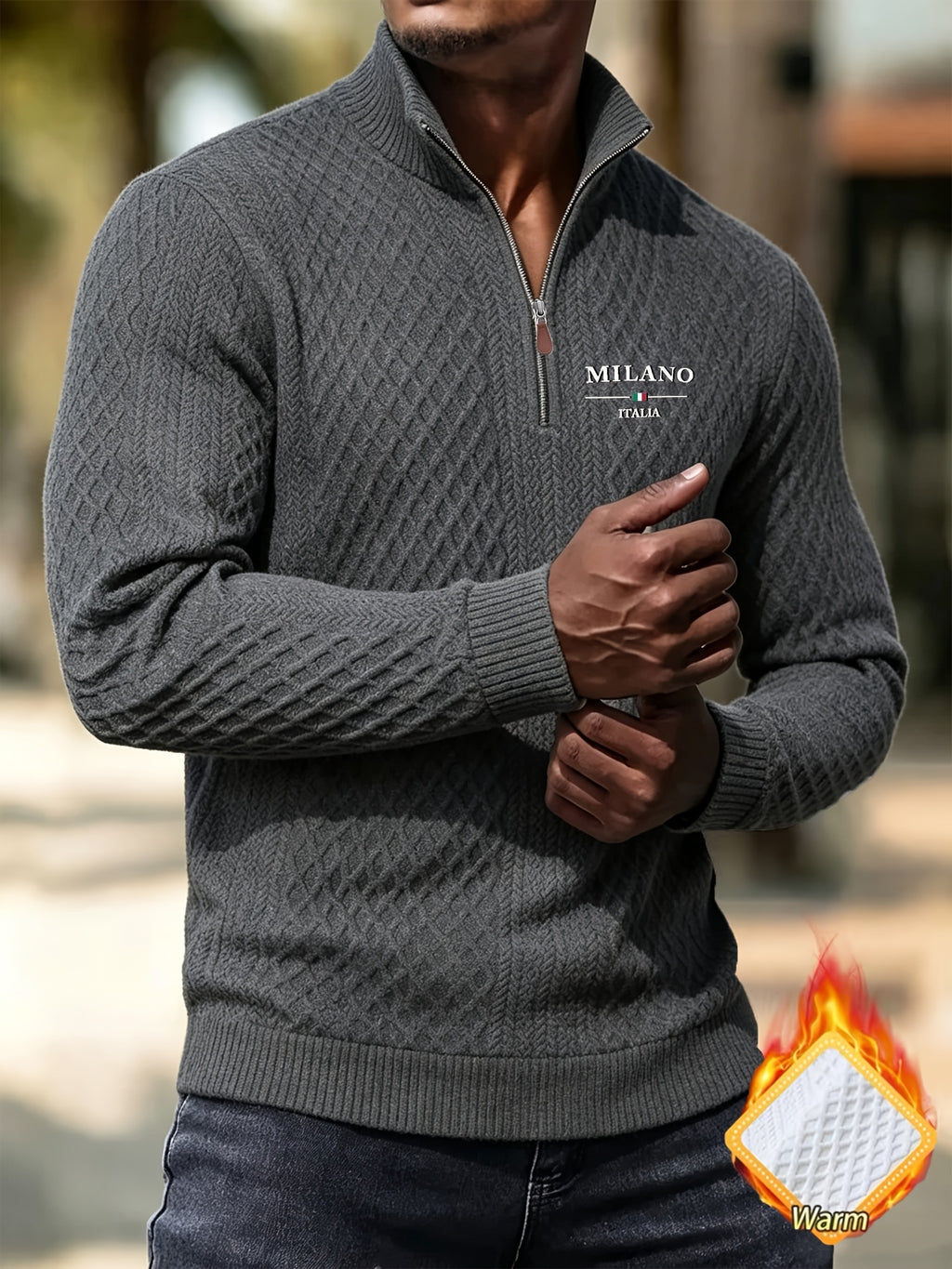 BOWZ Men's Fashion Henley Shirt, Solid Color Half-Zip Knit Top, Autumn/Winter Casual Long-Sleeve T-Shirt, Stylish and Versatile, Warm and Breathable, Suitable for Outdoor Sports and Daily Wear, Random Fabric Texture - Dark Gray