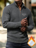 BOWZ Men's Fashion Henley Shirt, Solid Color Half-Zip Knit Top, Autumn/Winter Casual Long-Sleeve T-Shirt, Stylish and Versatile, Warm and Breathable, Suitable for Outdoor Sports and Daily Wear, Random Fabric Texture - Dark Gray