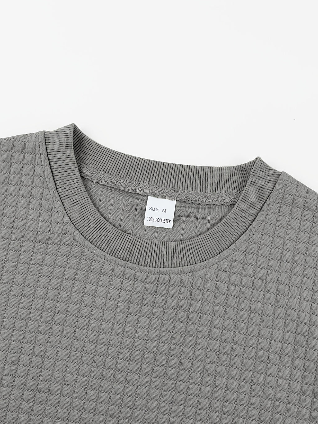 Men'S Waffle Knit Sweatshirt, Crew Neck Long Sleeve Pullover, Textured Grid Fabric, Casual Outdoor Hiking Ski Travel Camping Workout Training Streetwear Fashion Daily Wear Relaxed Fit Winter Autumn Clothing, Navy Blue - Light Grey