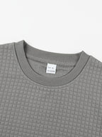 Men'S Waffle Knit Sweatshirt, Crew Neck Long Sleeve Pullover, Textured Grid Fabric, Casual Outdoor Hiking Ski Travel Camping Workout Training Streetwear Fashion Daily Wear Relaxed Fit Winter Autumn Clothing, Navy Blue - Light Grey
