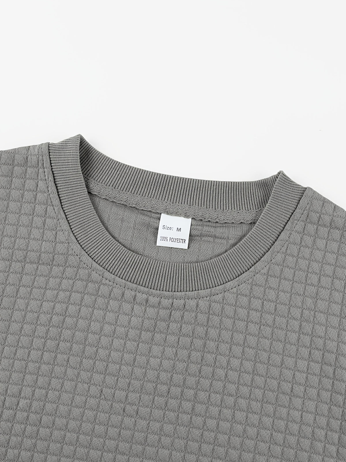 Men'S Waffle Knit Sweatshirt, Crew Neck Long Sleeve Pullover, Textured Grid Fabric, Casual Outdoor Hiking Ski Travel Camping Workout Training Streetwear Fashion Daily Wear Relaxed Fit Winter Autumn Clothing, Navy Blue - Light Grey