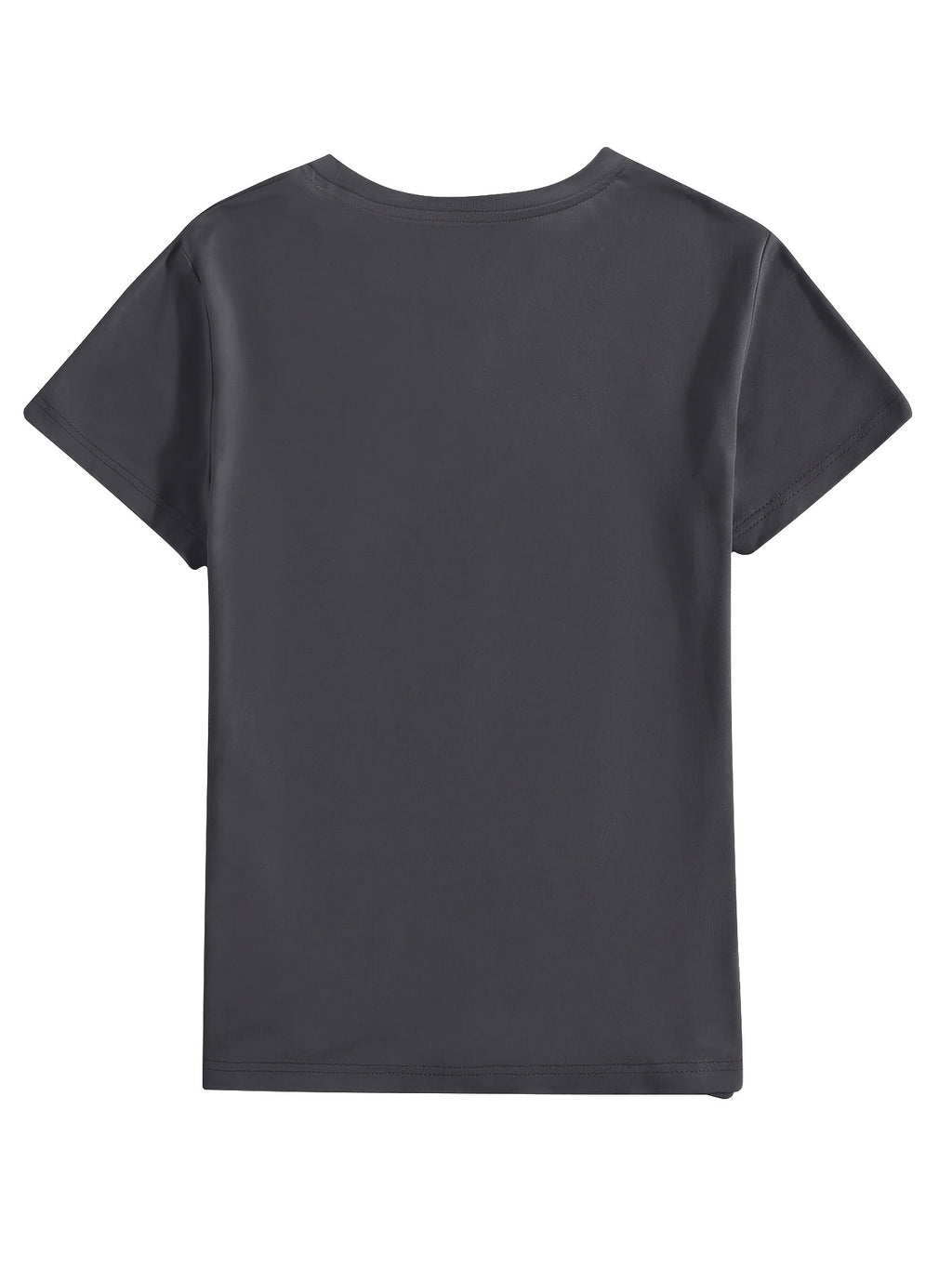 Women's Casual Short Sleeved T-shirt - M Letter Pattern Print, Regular Round Neck Top, Suitable for All Seasons, Women's Clothing - Deep Grey