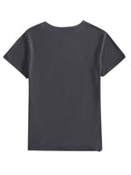Women's Casual Short Sleeved T-shirt - M Letter Pattern Print, Regular Round Neck Top, Suitable for All Seasons, Women's Clothing - Deep Grey