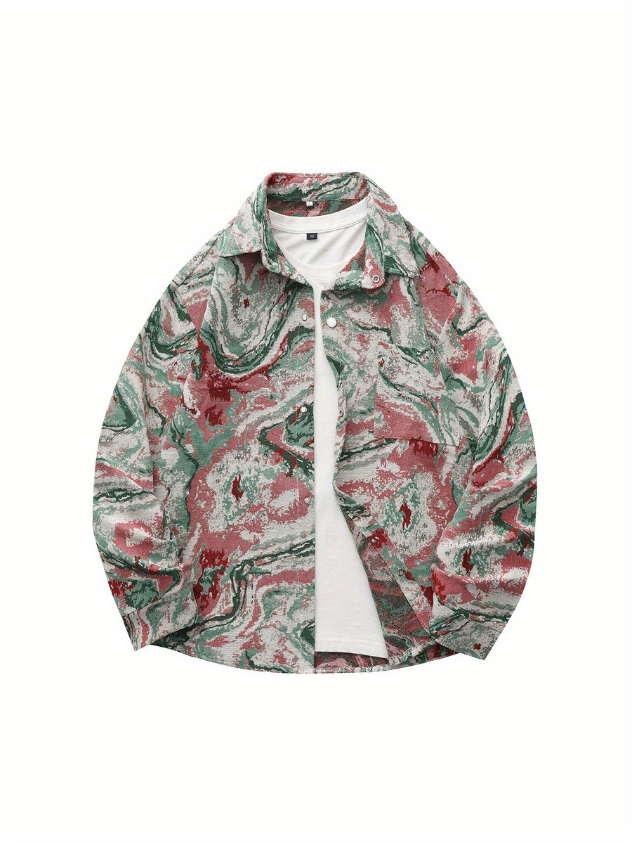 Men'S American Retro All-Over Floral Woven Teddy Bear Shirt Jacket, Men'S Autumn Premium Trendy Brand Bad Boy Influencer Casual Shirt - 【Multi Color】