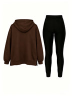 Autumn/Winter Set: Hooded Sweatshirt And Fitted Long Pants (Pattern Print Design) - Coffee color with black