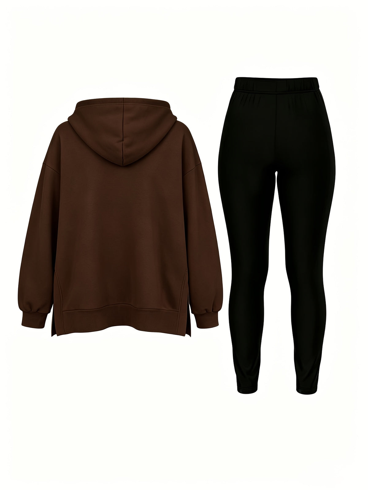 Autumn/Winter Set: Hooded Sweatshirt And Fitted Long Pants (Pattern Print Design) - Coffee color with black