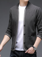 Spring/Autumn Men'S V-Neck Sweater, Business Style Office Wear Slimming Versatile Top, Knit - Grey