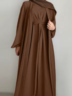 New Middle Eastern Dubai 3pcs Abaya Set - Women'S Traditional Belted Waist Dress with Cardigan And for Ramadan - Coffee Color