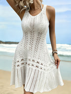 Women'S Spring Summer Hollow Dress Sleeveless Vest Vacation Long Dress - White