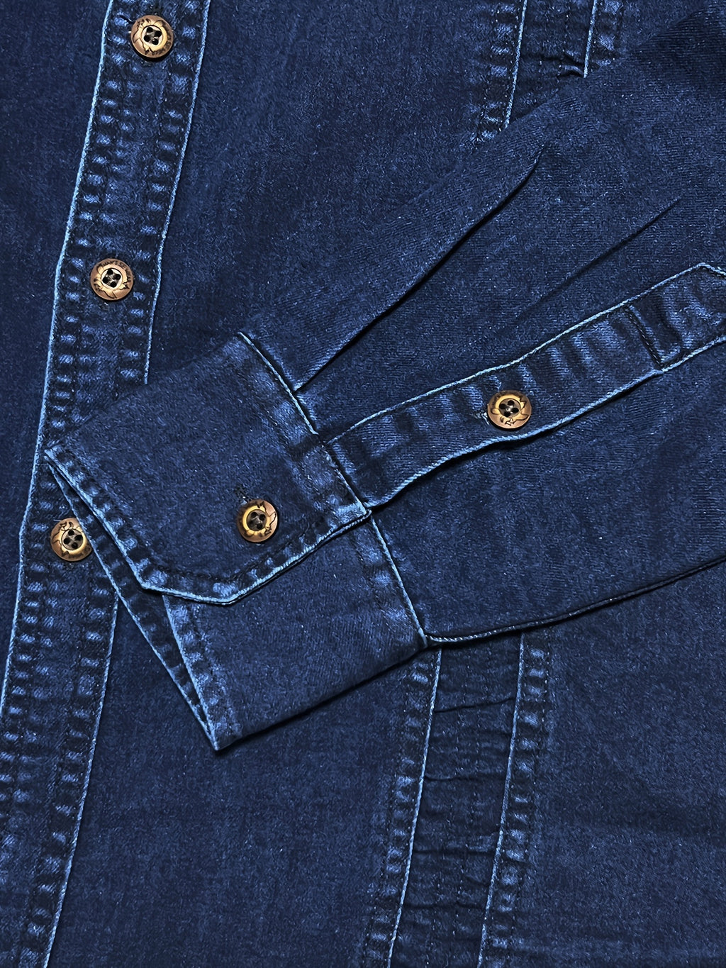 Autumn Men'S Denim Shirt Distressed Handmade Washed Denim Shirt Vintage Long Sleeve Denim Design Casual Leisure Shirt Slim Fit Denim Shirt Handmade Men'S Shirt Business Inner Layer Casual Denim Shirt - Navy Color