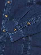 Autumn Men'S Denim Shirt Distressed Handmade Washed Denim Shirt Vintage Long Sleeve Denim Design Casual Leisure Shirt Slim Fit Denim Shirt Handmade Men'S Shirt Business Inner Layer Casual Denim Shirt - Navy Color