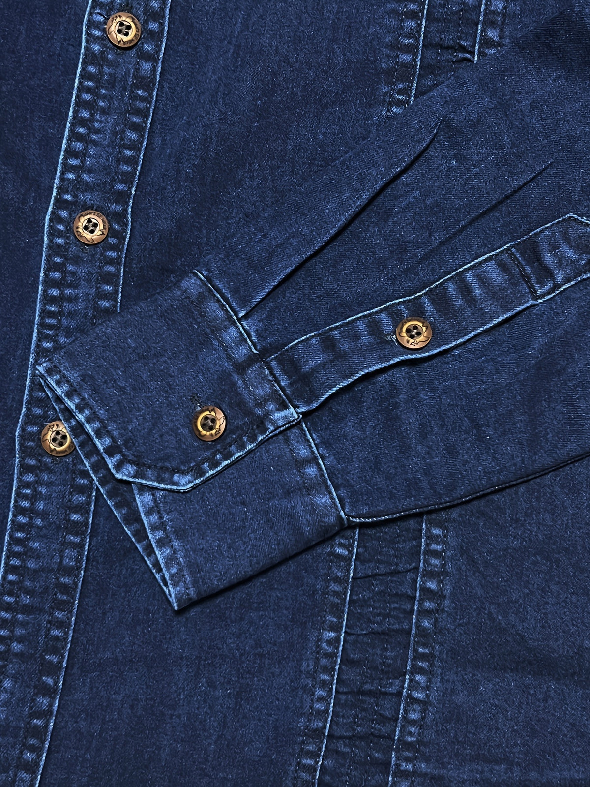 Autumn Men'S Denim Shirt Distressed Handmade Washed Denim Shirt Vintage Long Sleeve Denim Design Casual Leisure Shirt Slim Fit Denim Shirt Handmade Men'S Shirt Business Inner Layer Casual Denim Shirt - Navy Color