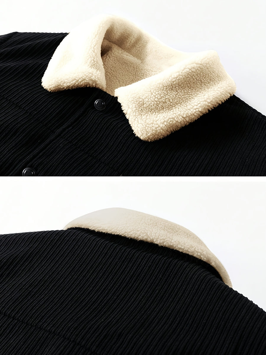 Men'S Autumn Winter New Fashion Easy Fleece Thick Warm Coat Outdoor Casual Sports Thickened Lapel Coat - Black