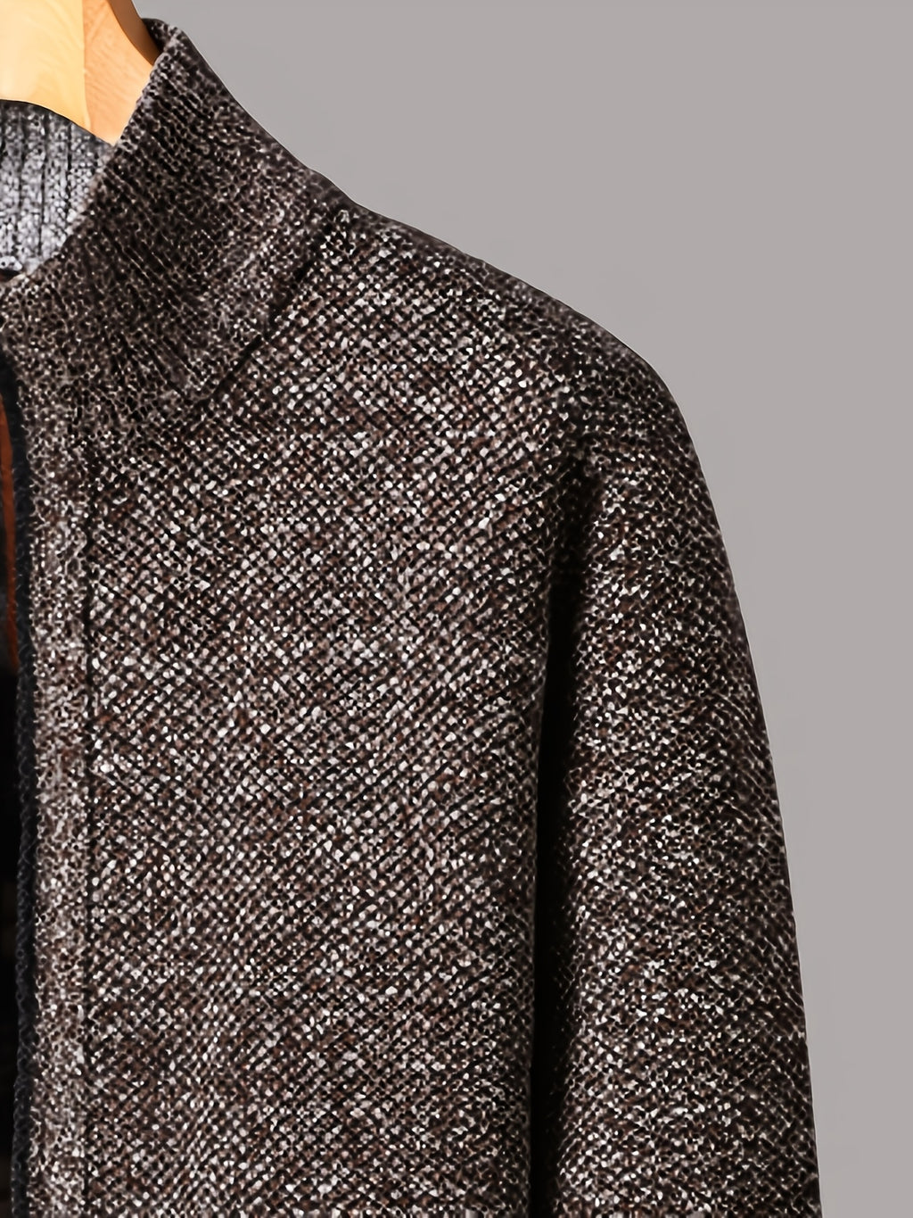 Easy And Casual Men'S Thick Knitted Cardigan, Autumn And Winter Stand Collar Zipper Top Classic Basic Style with Practical Double-Sided Pockets, Basic Style for Daily Wear of Young And Middle-Aged People - Coffee Brown