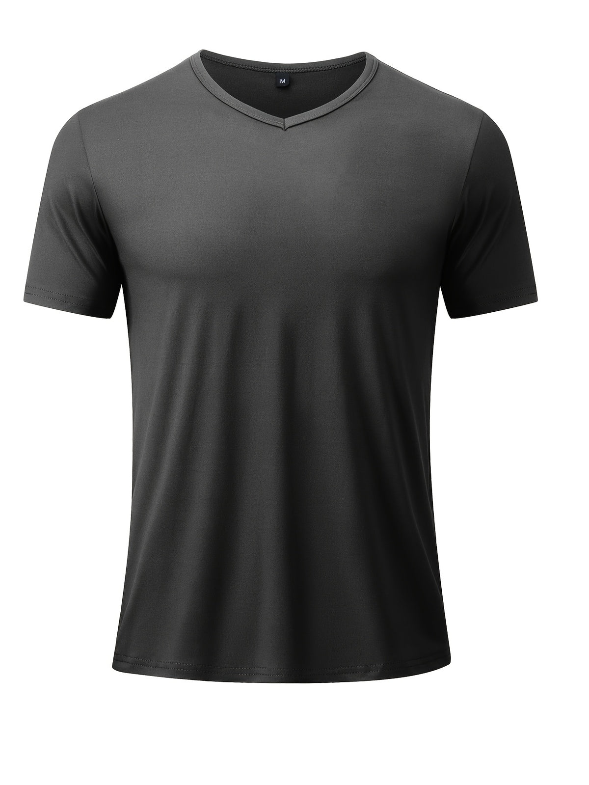 Men's Minimalist Sporty V-Neck Quick-Dry T-Shirt, Lightweight Breathable Moisture-Wicking Polyester Fiber Short-Sleeve Top, Solid Color Slim-Fit Casual Fitness Shirt, Suitable for Fitness, Running, Outdoor, Light Outdoor, and Urban Commuting - Black
