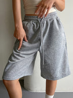 Two-Pack Loose Fit Simple Basic High-Waist Drawstring Casual Y Style Women's Capri Sweatpants - Black+gray