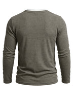 Autumn/Winter Cross-Border Men's Long Sleeve Crew Neck 2-in-1 Look Henley Shirt European and American Men's Pullover Base Layer T-shirt - Dark Gray