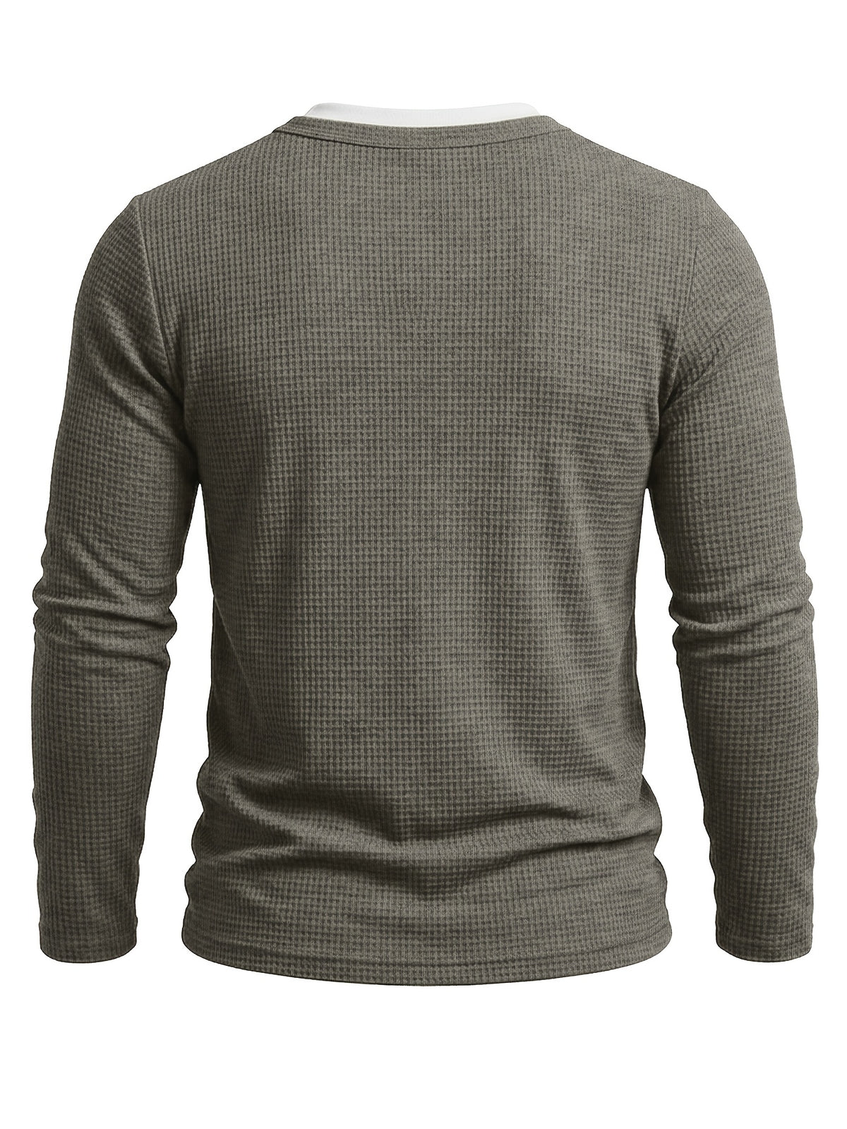 Autumn/Winter Cross-Border Men's Long Sleeve Crew Neck 2-in-1 Look Henley Shirt European and American Men's Pullover Base Layer T-shirt - Dark Gray