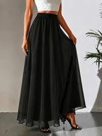 Women'S Chiffon A-Line Skirt, with Lining, Loose And Easy to Wear, Casual Elastic Waist, All-Season Wear, Suitable for Daily Leisure, Commuting, Convenient And Lightweight - Black