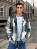 Men's Flannel Jacket Sherpa Lined Shirt Jacket Plaid Zip Up Hoodie Winter Warm Coats with Hood - Malachite Green