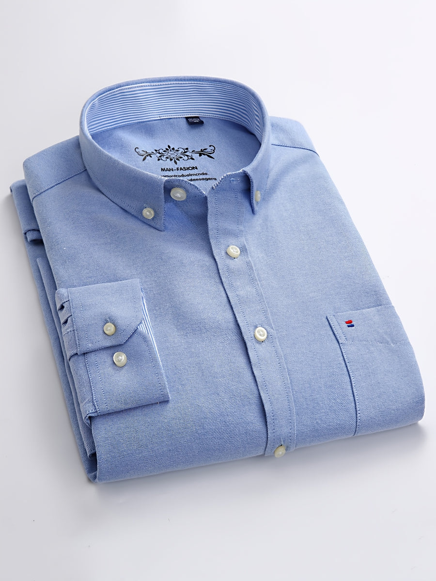 Men'S Long Sleeve 60 Oxford Dress Shirt, Casual - Light Blue