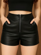Women' Elegant Short Pants with Front Zipper & Side Pockets - Solid Color Shortcuts Suitable for Casual, Party, Casual Attire - Machine Washable - Shorts - Black