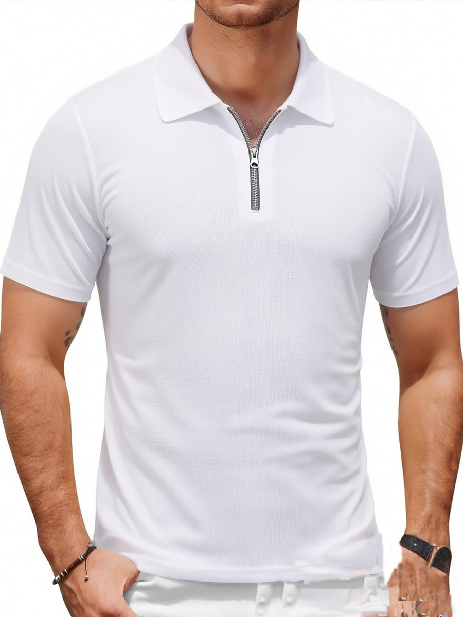 Three-pc Men's Sporty Outdoor Casual Lapel Solid Color Breathable Polo Shirts for High-End Occasions - White Three Pieces
