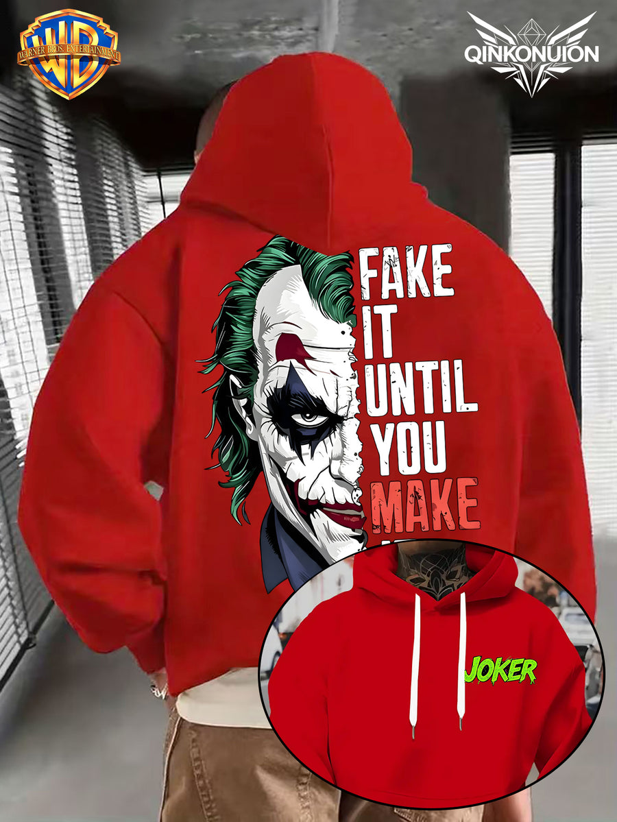 WB Warner Men'S New Trendy Hoodie, Clown-Themed Printed Design Hoodie, Daily Casual Drawstring Hoodie, Long Sleeve Hoodie, Machine Washable, Multifunctional Sports And Leisure Loose Fit Men'S Hoodie - Red