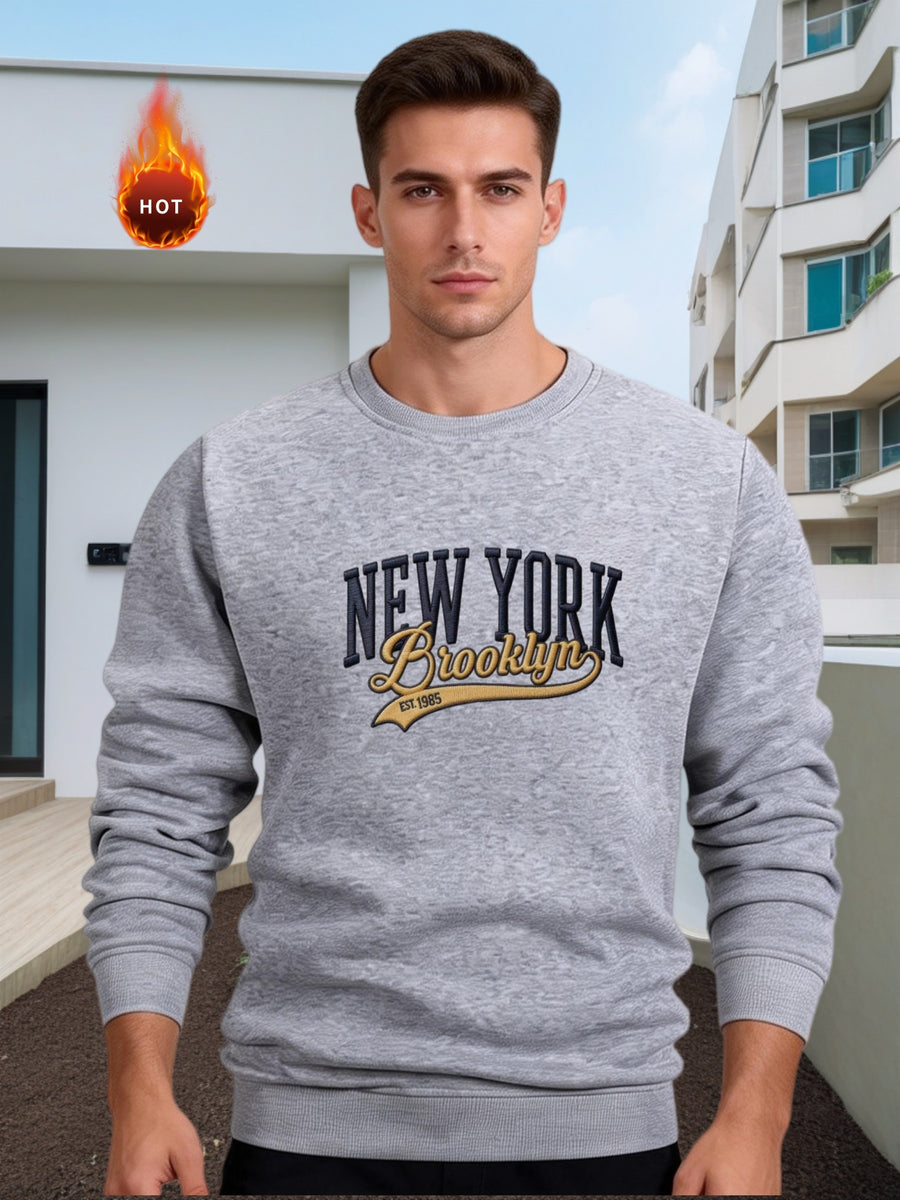 Men's Autumn/Winter Crew Neck Sweatshirt, Loose Fit Fashion, Vintage American Streetwear Print, Soft and Skin-Friendly, Versatile Daily Casual Top - Light Grey
