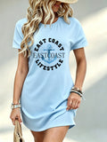 Women's Nautical Anchor Print Maxi Dress - East Coast Beach Dress Suitable for Vacation, Wedding Guest, Summer Outfits | 100% Polyester Machine Washable Elegant Round Neck Dress with Spring/Summer Casual Wear - Sky Blue